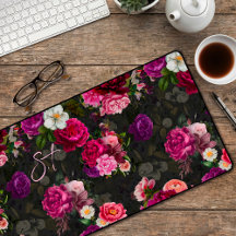Élégant rose fleurs noir monogramme