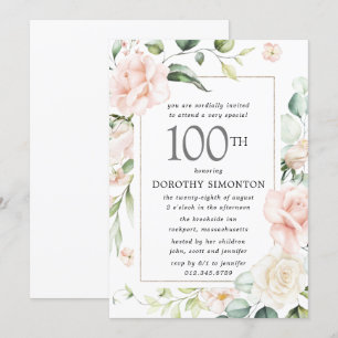 Elégant rose floral 100e invitation de fête d'anni