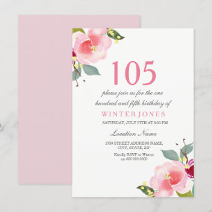 Élégant rose floral 105e anniversaire Invitation d