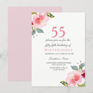 Elégant rose floral 55e anniversaire Invitation de