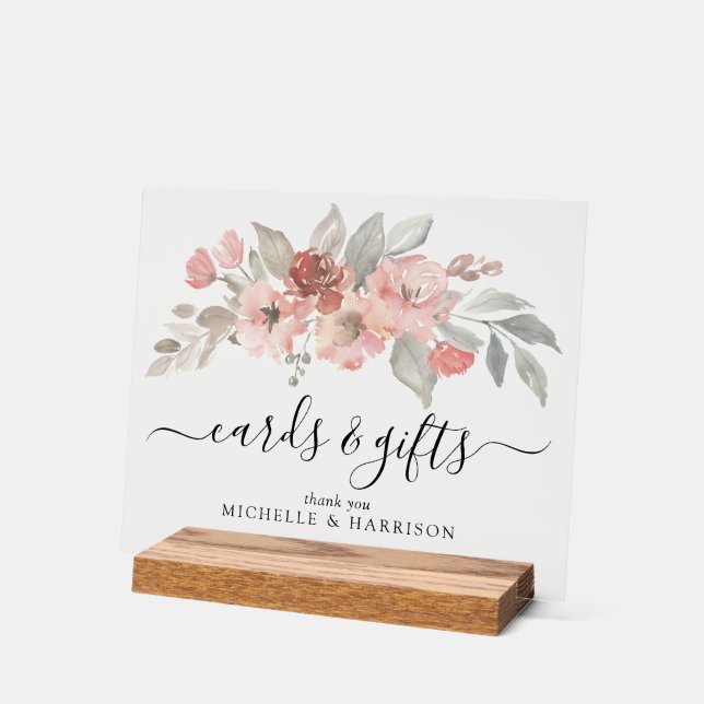 Elégant rose Floral Aquarelle Cartes de mariage Ca (Angle)
