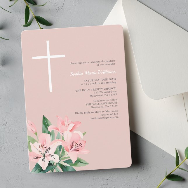 Élégant rose floral Baptême Invitation (Créateur téléchargé)