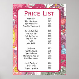 Elégant rose Floral Beauté Salon Menu Poster