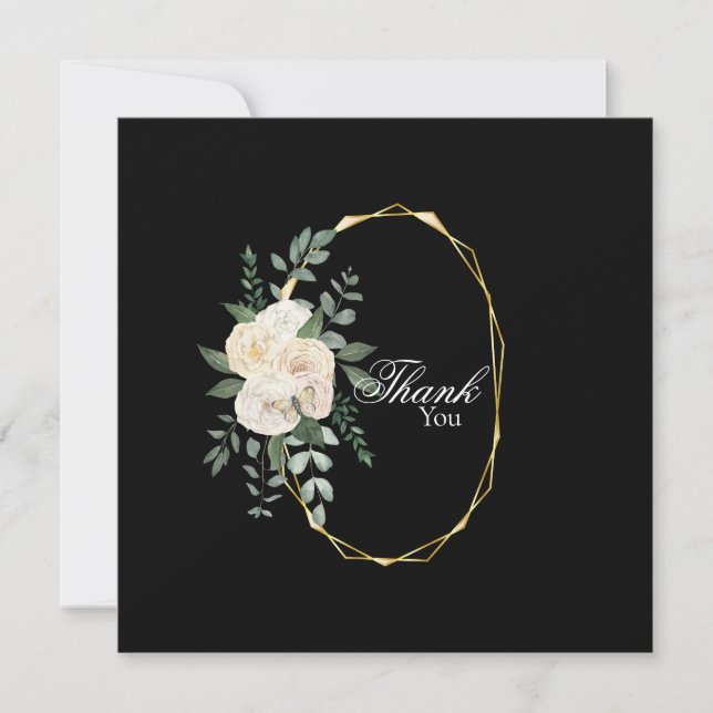 Élégant Rose Floral Black Mariage Carte de remerci (Devant)