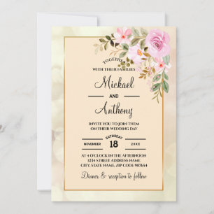 Élégant Rose floral Faire-part de mariage gay