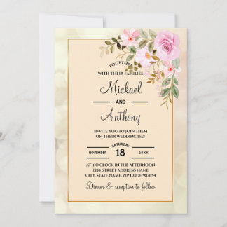 Élégant Rose floral Faire-part de mariage gay