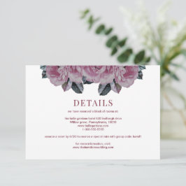 Élégant Rose Floral Mariage détails Carte de boîti