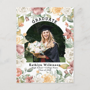 Élégant Rose Floral Photo Graduation Invitation