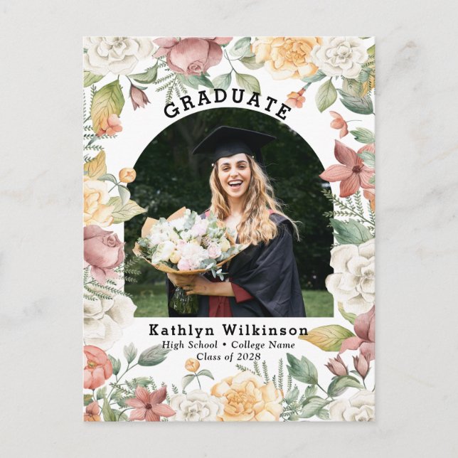 Élégant Rose Floral Photo Graduation Invitation (Devant)
