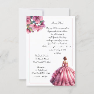 Elégant rose Floral Quinceañera Invitation