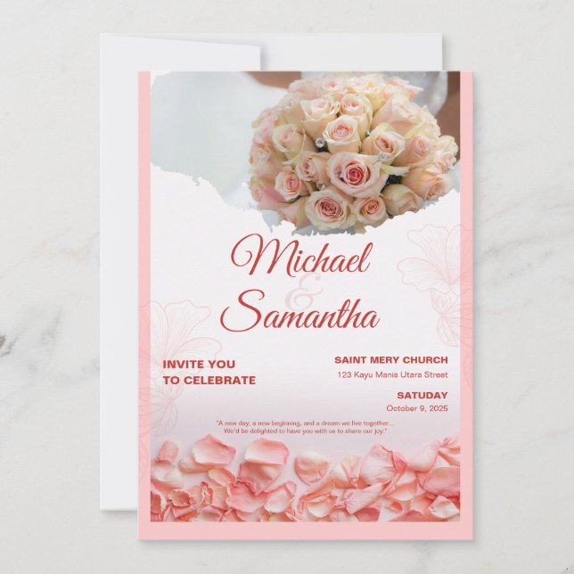 Elegant Rose Floral Wedding Invitation  Einladung (Vorderseite)