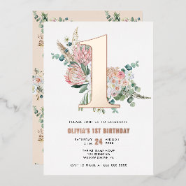 Élégant rose florale 1er anniversaire Invitation P