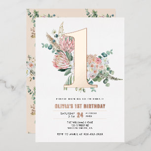 Élégant rose florale 1er anniversaire Invitation P