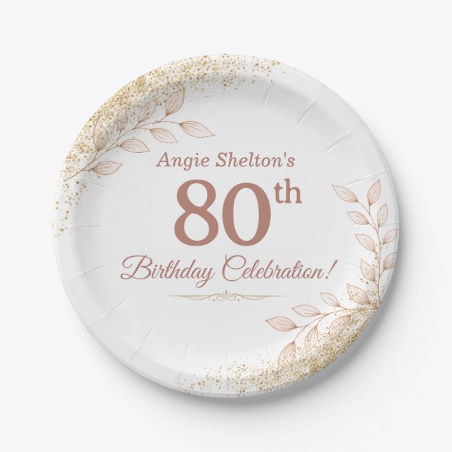 Elegant Rose Gold 80th Birthday Celebration  Pappteller (Vorderseite)