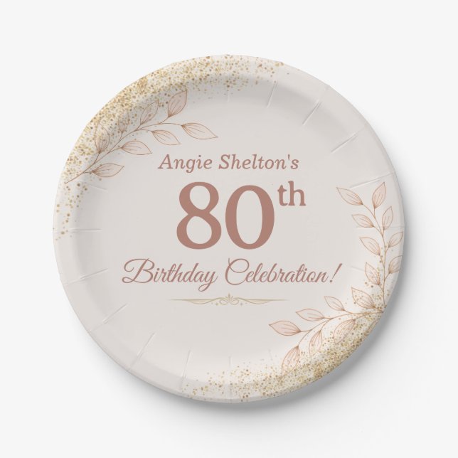 Elegant Rose Gold 80th Birthday Celebration  Pappteller (Vorderseite)
