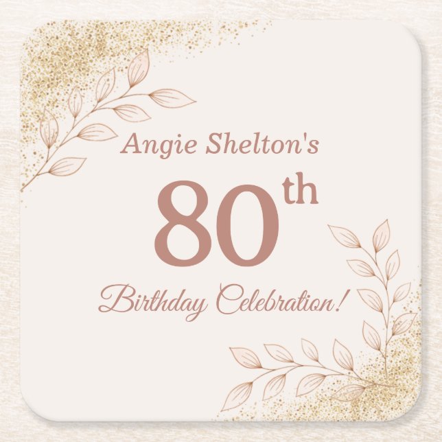 Elegant Rose Gold 80th Birthday Celebration  Rechteckiger Pappuntersetzer (Vorderseite)