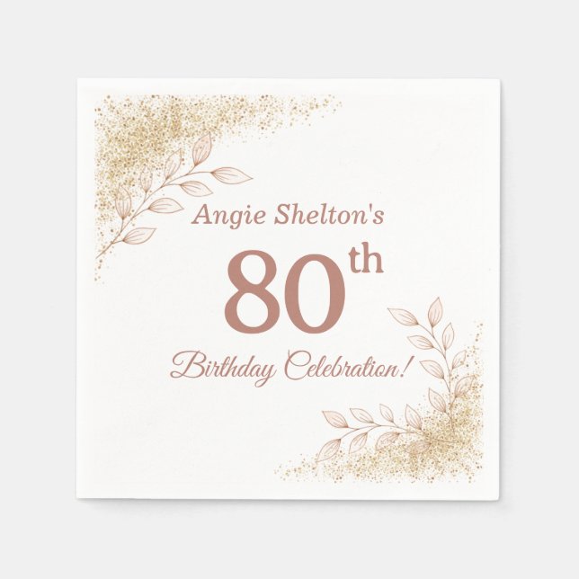 Elegant Rose Gold 80th Birthday Celebration  Serviette (Vorderseite)