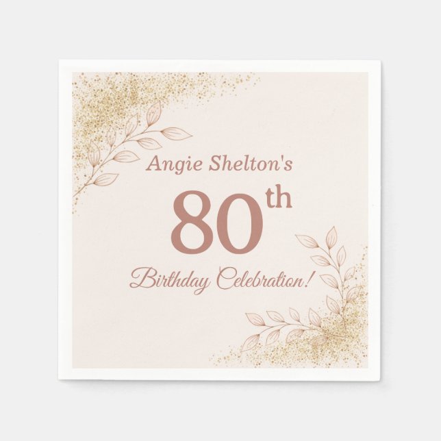 Elegant Rose Gold 80th Birthday Celebration  Serviette (Vorderseite)