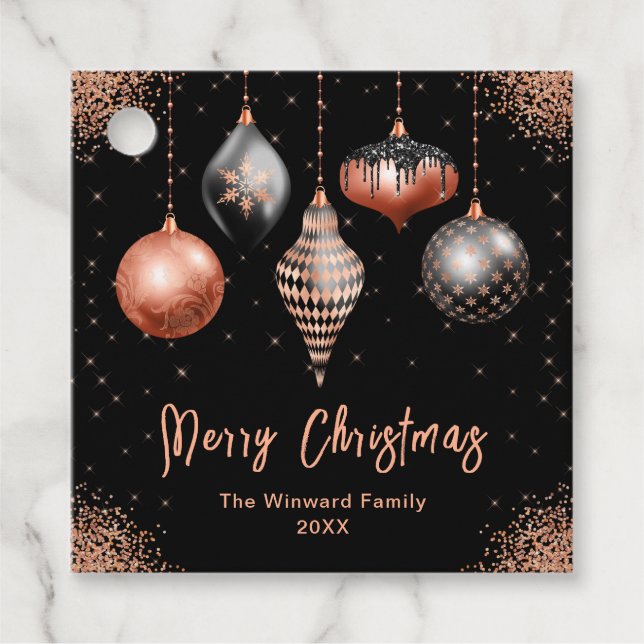 Elegant Rose Gold and Black Ornament Christmas Geschenkanhänger (Vorderseite)