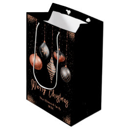 Elegant Rose Gold and Black Ornament Christmas Mittlere Geschenktüte