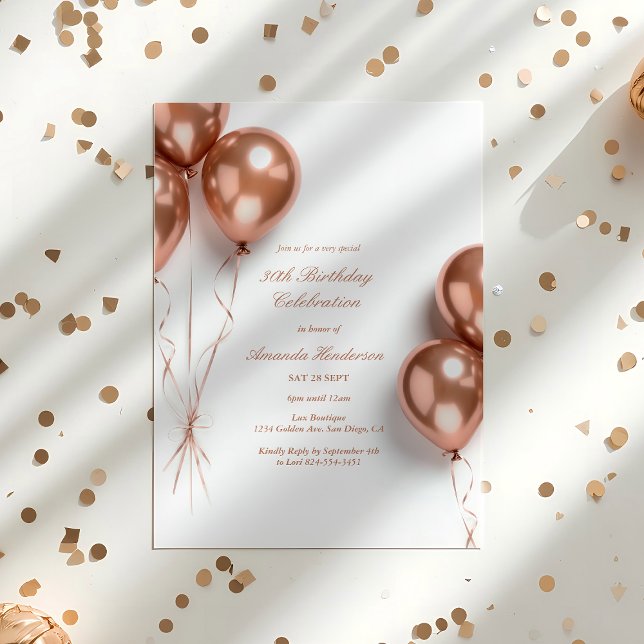 Elégant Rose Gold Balloon Invitation de fête d'ann (Rose Gold Birthday Invitation)