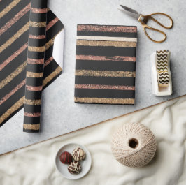 Elegant Rose Gold & Black Striped Geschenkpapier