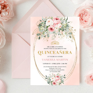 Elegant Rose Gold Blush Boho Quinceañera Invitatio Einladung