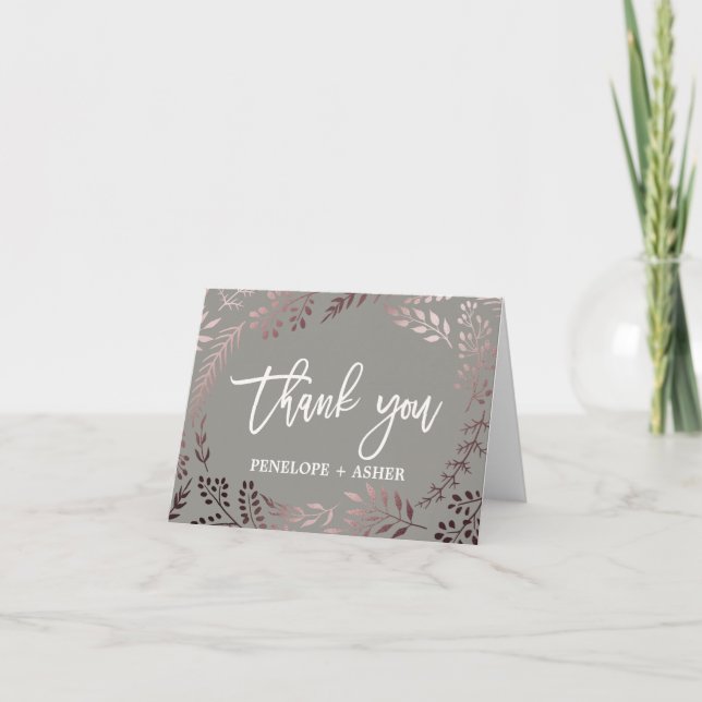 Elégant Rose Gold et Grey Mariage Carte de remerci (Devant)