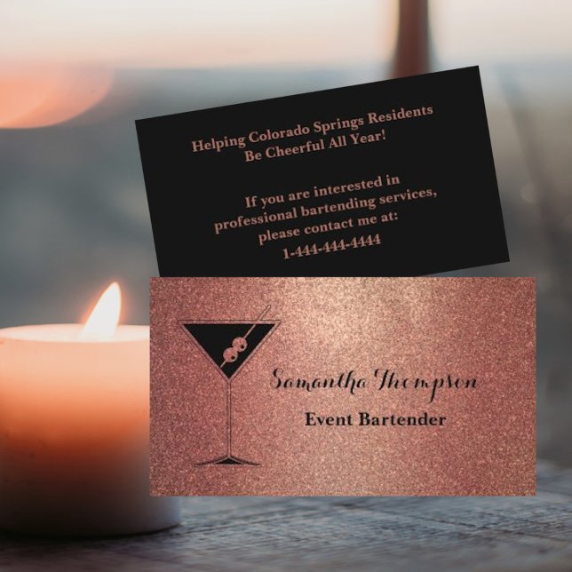 Elegant Rose Gold Evénement Bartender Carte de vis (Créateur téléchargé)