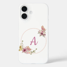 Elegant Rose Gold Floral Frame-Personalized  iPhone 16 Hülle