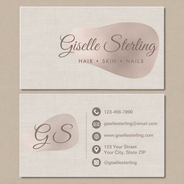 Elegant Rose Gold Foil Abstract Linen Blush  Visitenkarte (Von Creator hochgeladen)