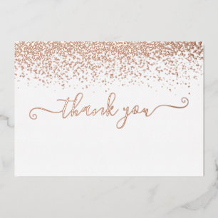 Élégant Rose Gold Foil Script Carte de remerciemen