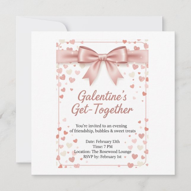 Elegant Rose Gold Galentine's Day Invitation Templ Einladung (Vorderseite)