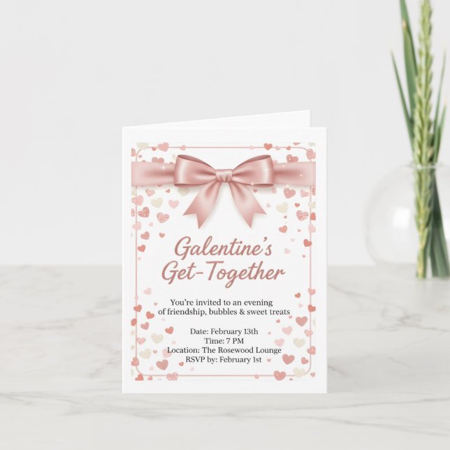 Elegant Rose Gold Galentine's Day Invitation Templ Einladung (Vorderseite)