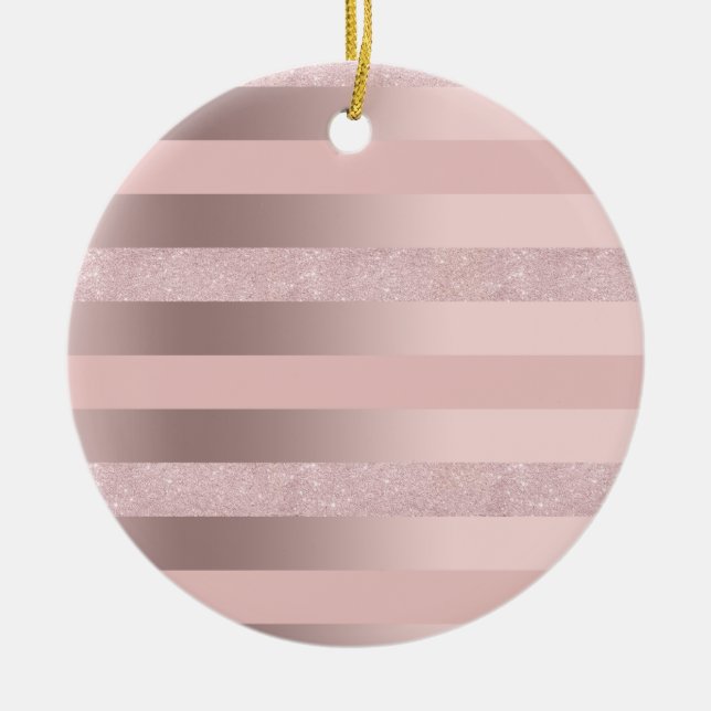 Elegant rose gold glitter & blush pink stripe keramik ornament (Vorne)