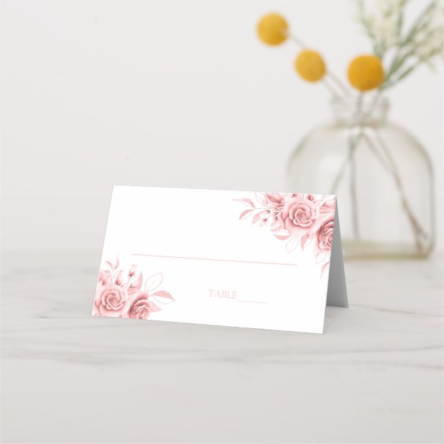 Elegant Rose Gold Glitter Floral  Platzkarte (Vorderseite)