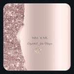 Elegant Rose Gold Glitter Gold Rings Quadratischer Aufkleber<br><div class="desc">Elegant chic glitter border and gold heart rings on a rose gold background.</div>