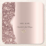Elegant Rose Gold Glitter Gold Rings Rechteckiger Pappuntersetzer<br><div class="desc">Elegant chic glitter border and gold heart rings on a rose gold background.</div>
