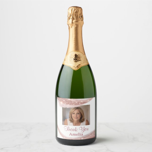 Elegant Rose Gold Glitter Photo Birthday (Vorderseite)