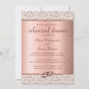 Elegant Rose Gold Glitter Wedding Rehearsal Dinner Einladung