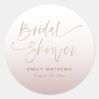 Elegant Rose Gold Gradient Bridal Shower  Runder Aufkleber