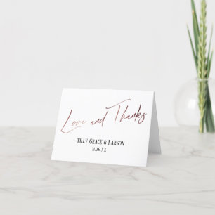 Élégant Rose Gold Handwriting Amour et Merci