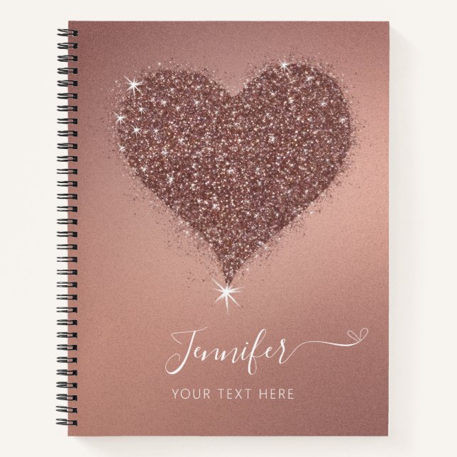 Élégant Rose Gold Heart Glittery Carnet (Devant)