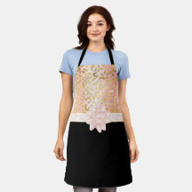 Élégant Rose Gold Leopard rose Ribbon noir tablier