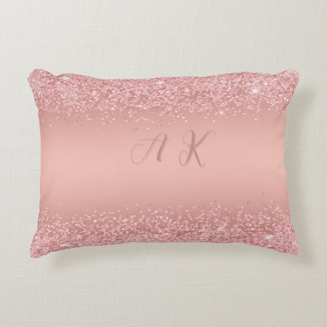Elegant Rose Gold Luxe Shimmer Monogram  Dekokissen (Vorderseite)