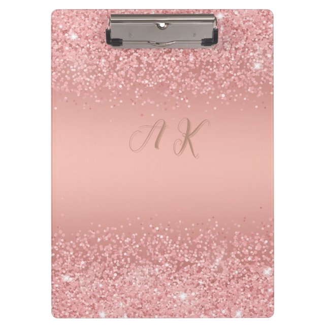 Elegant Rose Gold Luxe Shimmer Monogram  Klemmbrett (Vorderseite)