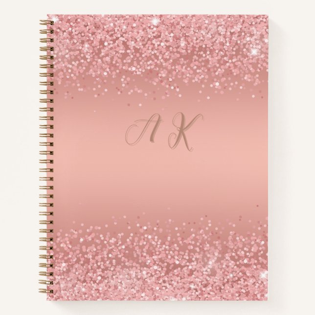 Elegant Rose Gold Luxe Shimmer Monogram Notizbuch (Vorderseite)