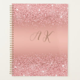 Elegant Rose Gold Luxe Shimmer Monogram Planer