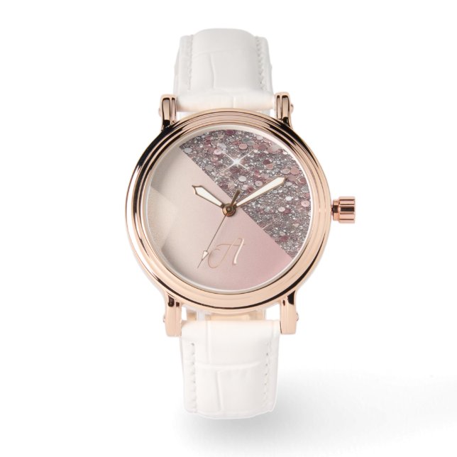 Elegant Rose Gold Monogram Armbanduhr (Vorderseite)