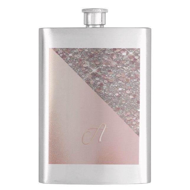 Elegant Rose Gold Monogram Classic Flask Flachmann (Vorderseite)
